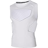 COOLOMG Adult Mens Padded Football Shirt Rib Chest Protector Compression Undershirt Rugby Lacrosse Back Protection