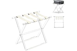 Verssure Acrylic Luggage Rack for Guest Room,Folding Luggage Rack with Leather Straps,Holds up to 120 lbs Suitcase Stand for Bedroom, Living Room and Hotel (Beige Leather)