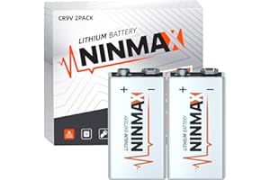 NINMAX 9V Batteries, 2 Pack 9-Volt Lithium Battery with Long-Lasting Power for Smoke Detector, 10-Year Shelf Life