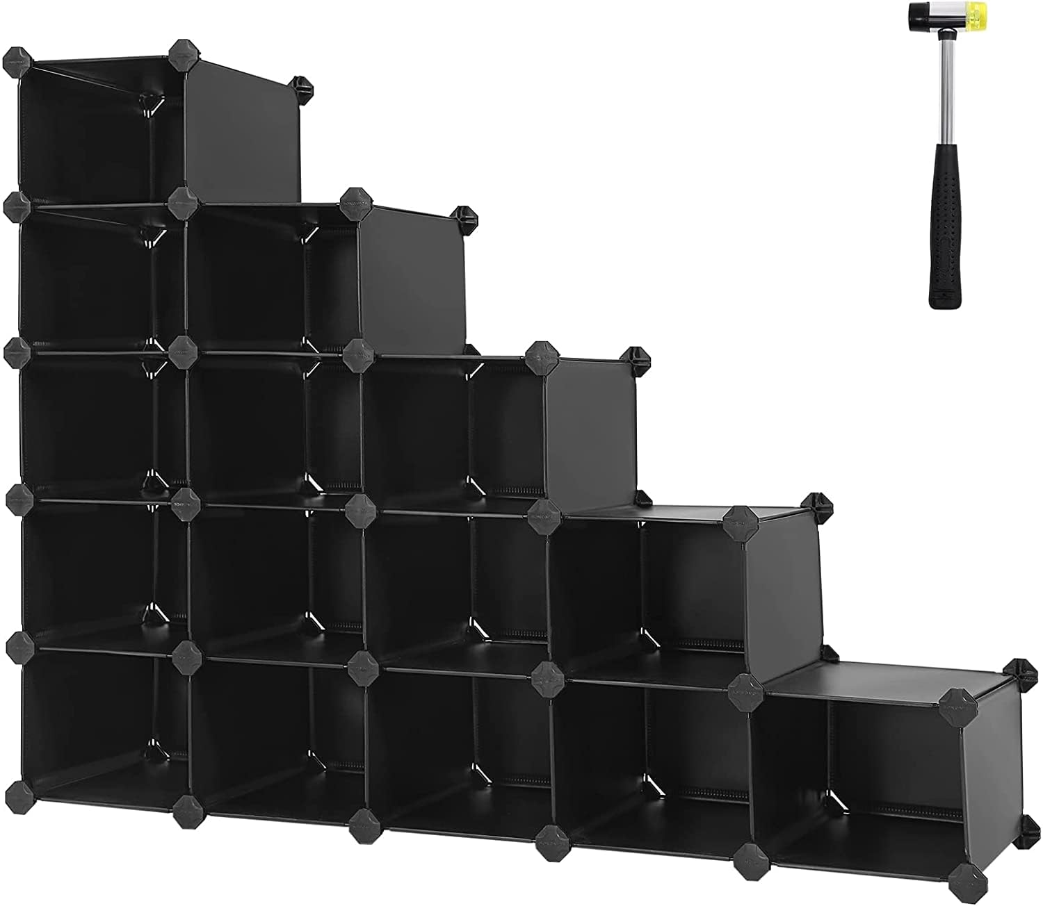 SONGMICS 16-Cube Storage Unit, Shoe Rack, DIY Shelving System, Stackable Cubes, PP Plastic Shelf, Wardrobe, Closet Divider, for Bedroom, Office, 30 x 111.2 x 86.2 cm, Black LPC44HV1