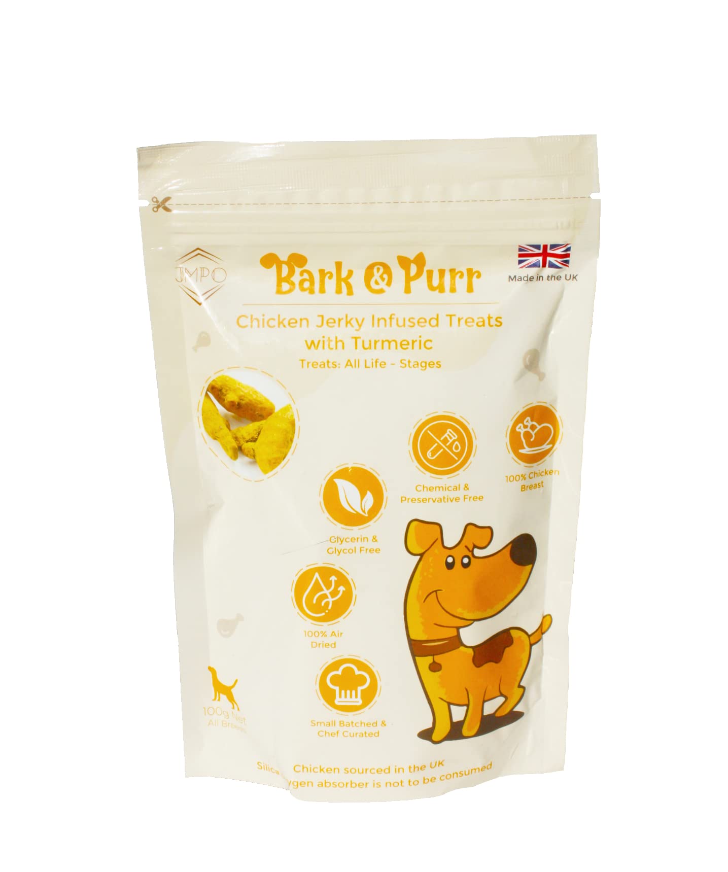 Bark & Purr Chicken Jerky Infused Treats with Turmeric, Real Chicken no Additives Dog Chews (Turmeric)