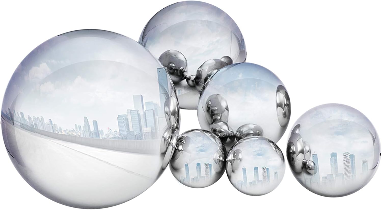 GloBrite 6 Pcs Stainless Steel Mirror Balls, 50-150mm Garden Ornaments Outdoor