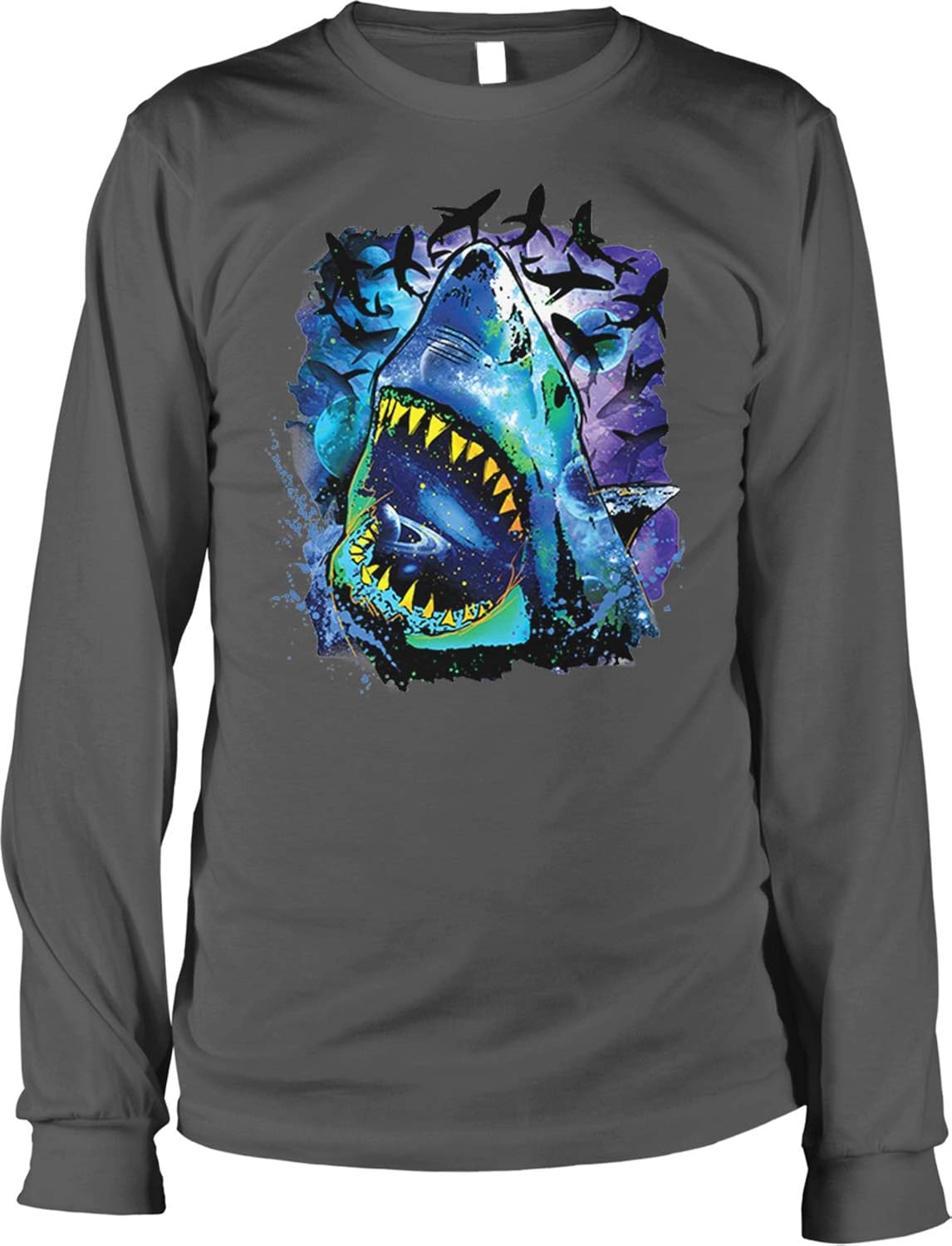 Hoodteez Great White, Cosmos, Galaxy, Space Pattern Men's Long Sleeve Shirt