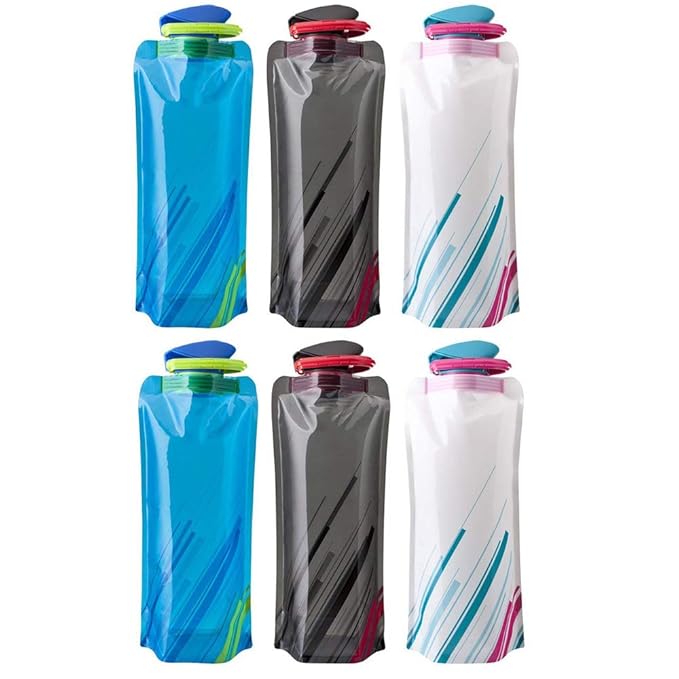 BESTZY 700ML Faltbare Wasserflaschen 6er-Set Trinkflasche Trinkrucksäcke, flexible zusammenklappbare wiederverwendbare Wasser