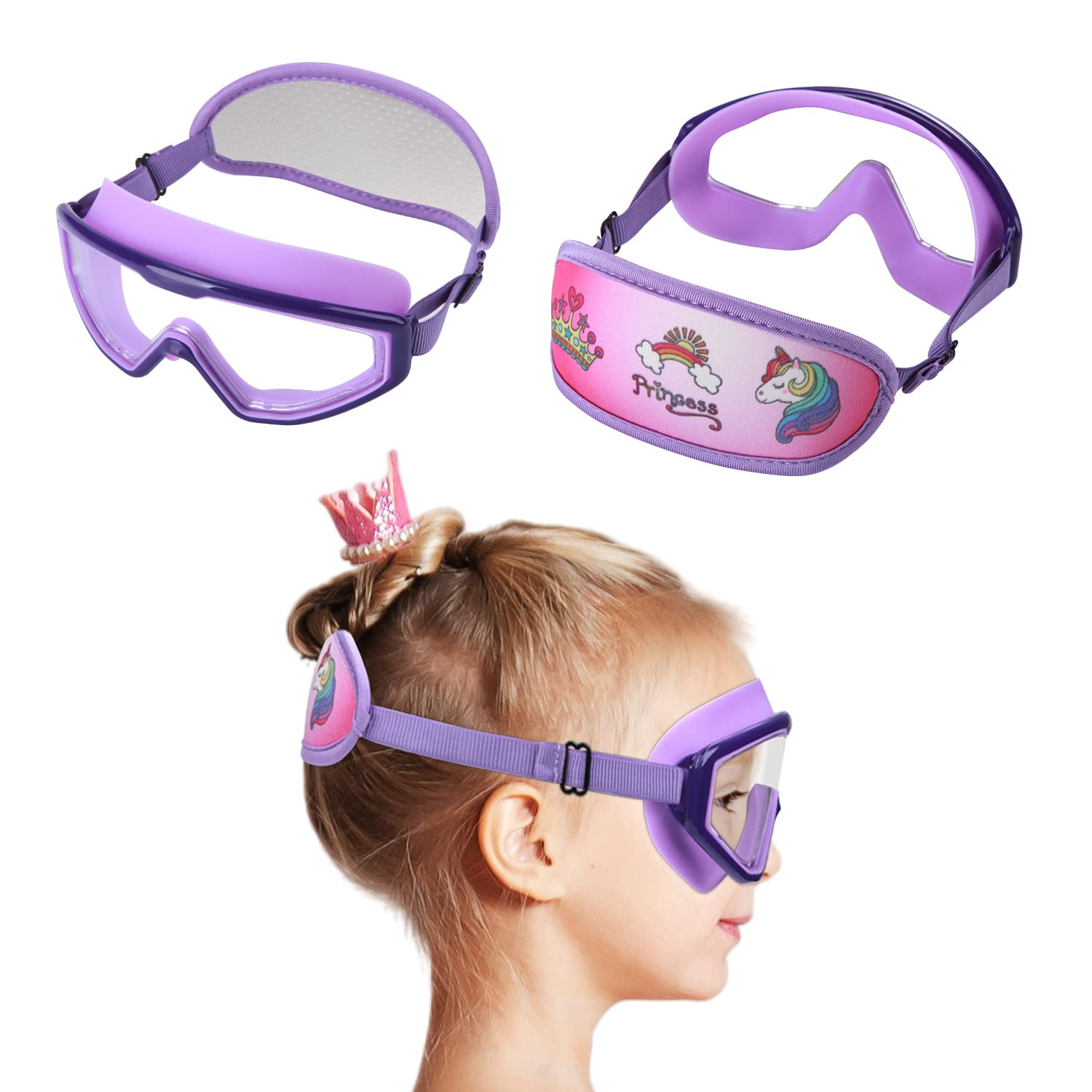 RUIGAO Kids Swim Goggles Age 4-7, Toddler Goggles No Tangle, Child Swimming Mask/Bungee Strap/Soft Band (1PK - Purple Princess) — image 1