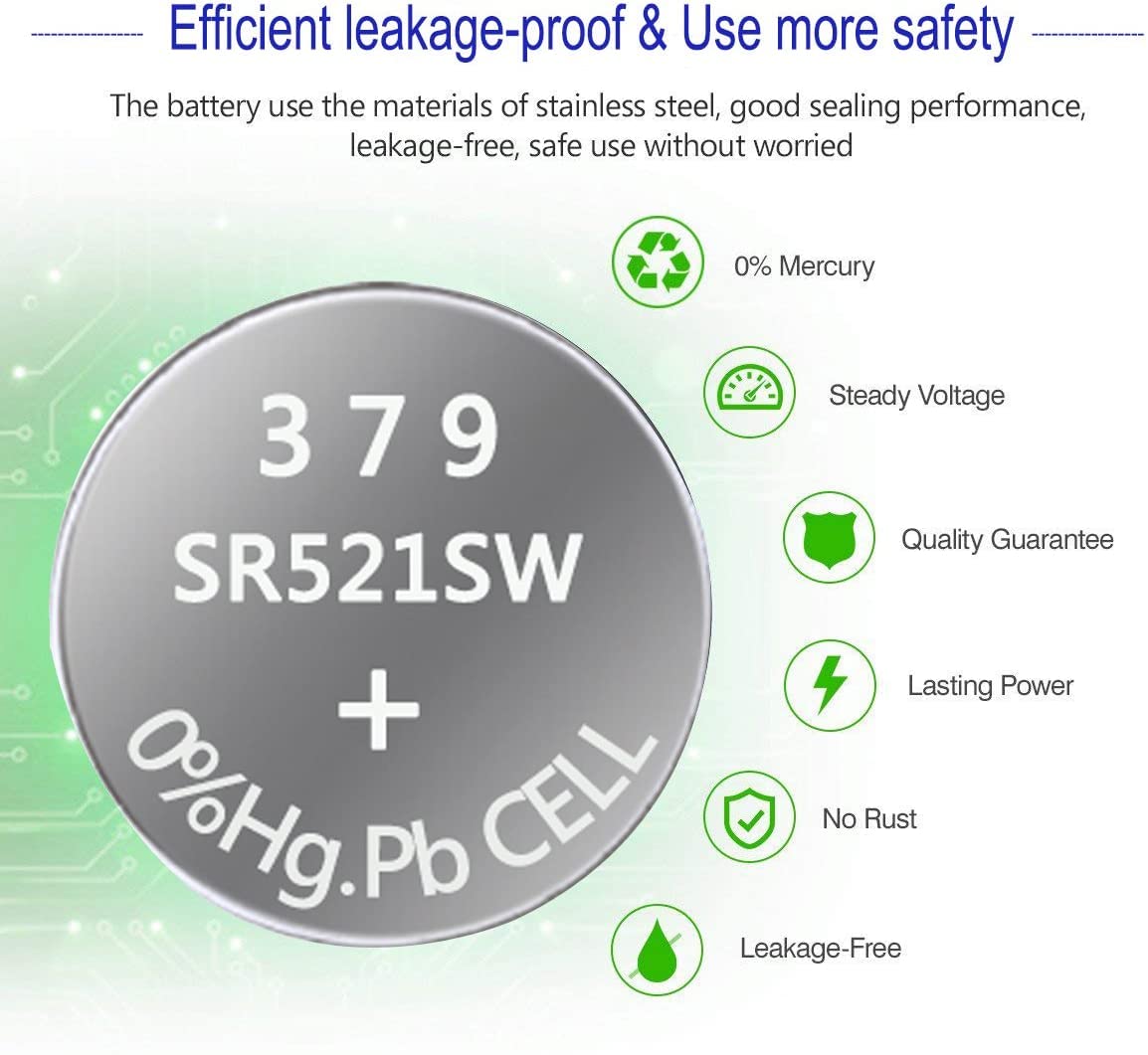 UOGTNON 379 SR521SW V379 Watch Battery 1.5V Button Cell (10-Pack)