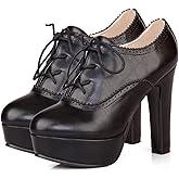 SHEMEE Womens Block Heel Platform Lace Up Pumps Oxford High Heels Ankle Booties Brogue Wingtip Vintage Dress Shoes