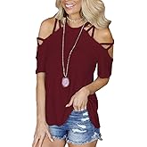 BILIKE JOMEX Off The Shoulder Tops for Women Sexy Short Sleeve Strappy Cold Shoulder T-Shirt