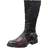 HOUDBDOL Men'S Tall Riding Boots Leather Role Playing Boots Riding Boots Tall Retro Equestrian Boots Side Zip Motorcycle Combat Boots