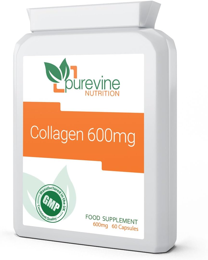 Hydrolysed Marine Collagen 600mg 60 Capsules Type 1 600 mg with Vitamin C High Strength Skin Care & Joint Health Supplement UK Manufactured GMP Certification Quality Assurance