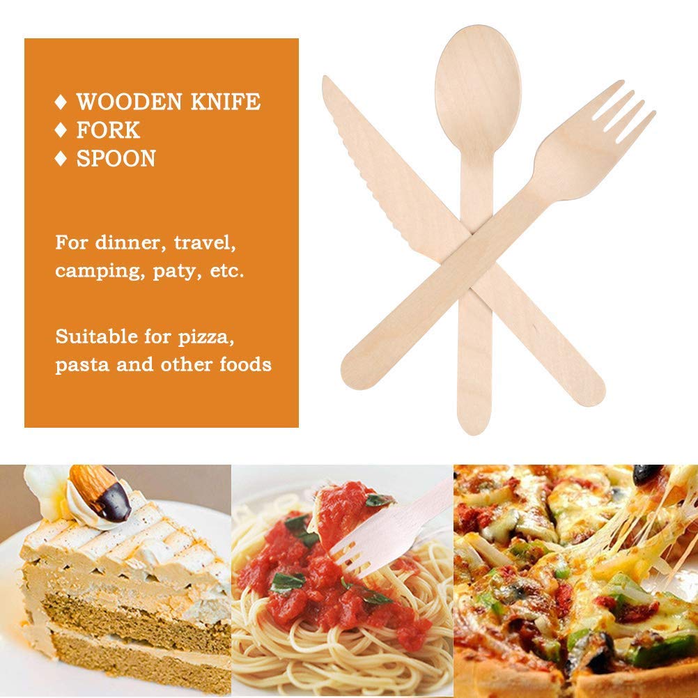 Tukcherry Coutellerie en Bois Jetable, 90 Pcs Ustensiles Biodégradables écologiques pour fête, Anniversaire, Camping, Pique-Nique, Barbecue (30 fourchettes en Bois, 30 Couteaux, 30 Cuillère)