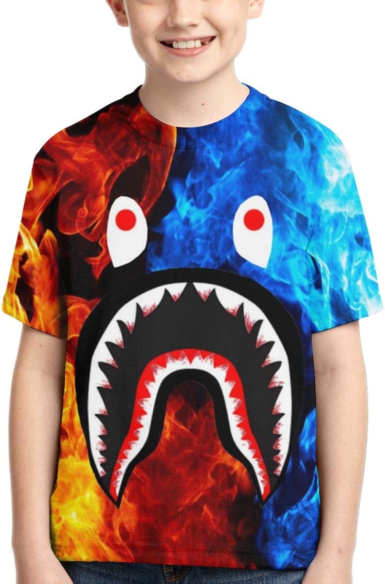 Kids T Shirts Bape Blood Shark Camo Short Sleeve Tee Sports Baseball Shirt for Boys