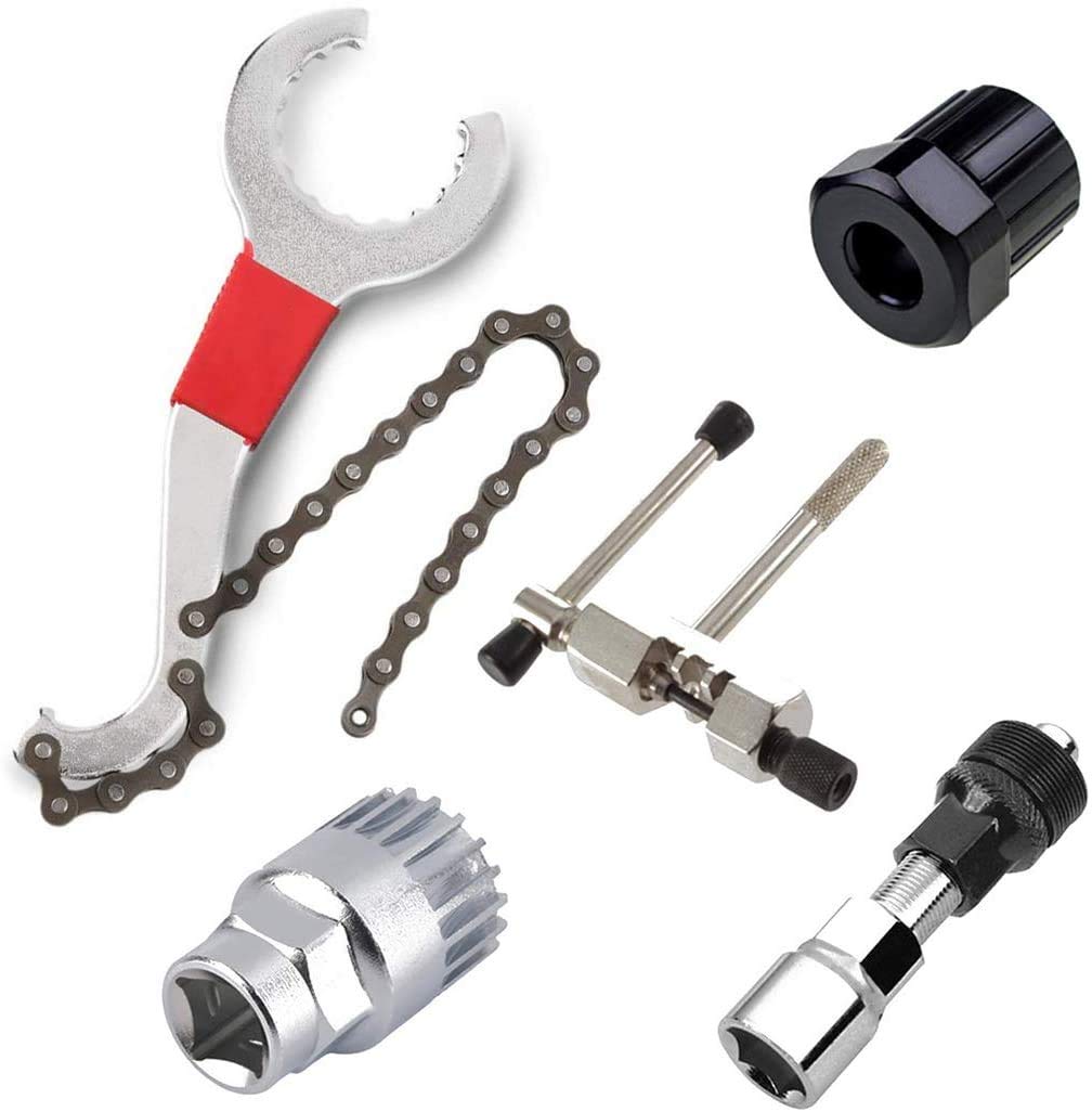 Linseray 5 Pcs Mountain Bike Repair Tool Kits, Chain Removel/Bracket Remover/Freewheel Remover/Crank Puller Remover