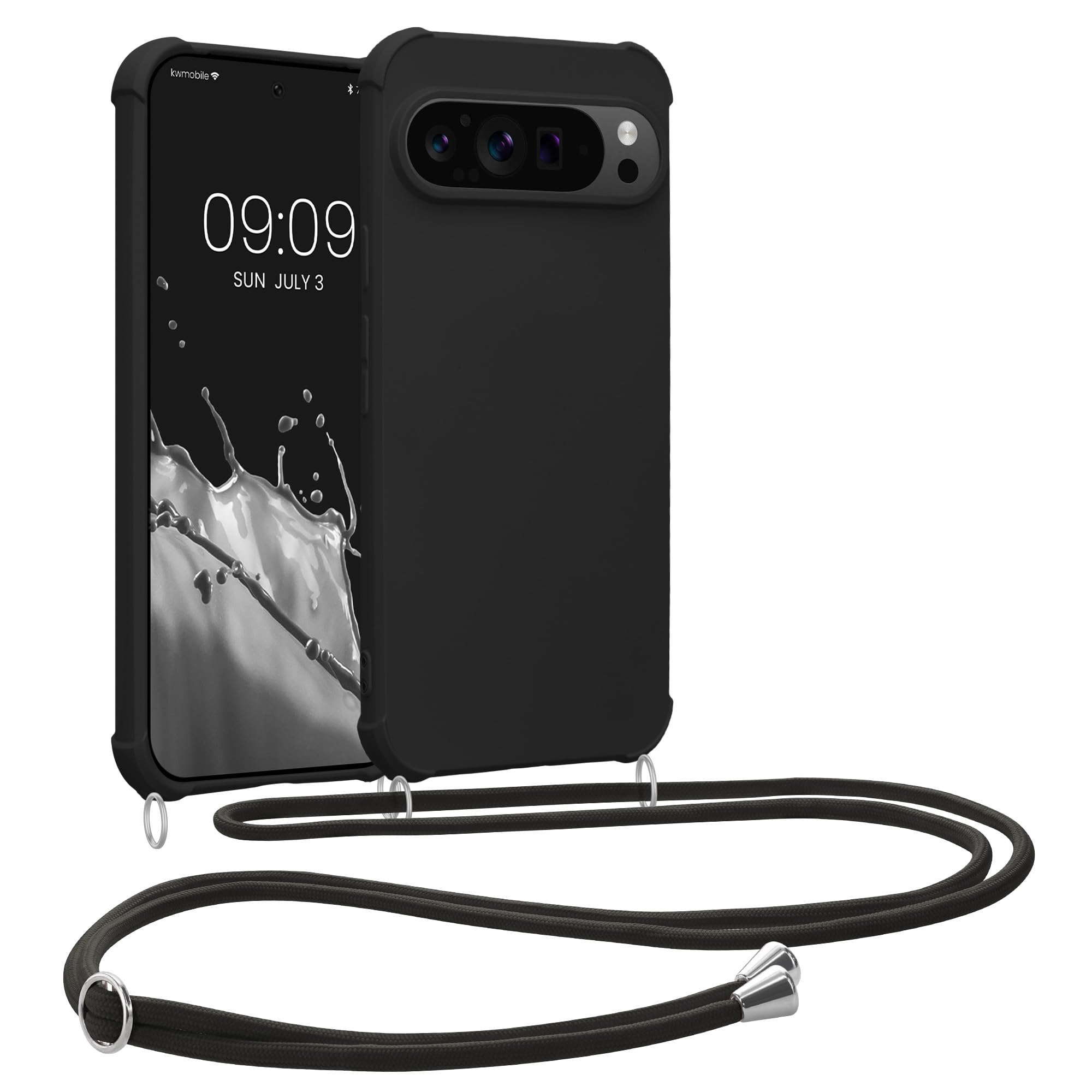 kwmobile Crossbody Case Compatible with Google Pixel 9 Pro XL Case - TPU Silicone Cover with Strap - Black