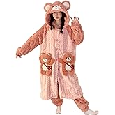 Brrioe Women's button bathrobe hoodie coat plush warm pajamas Long with cute Kawaii pattern pocket pajamas and trousers Sets