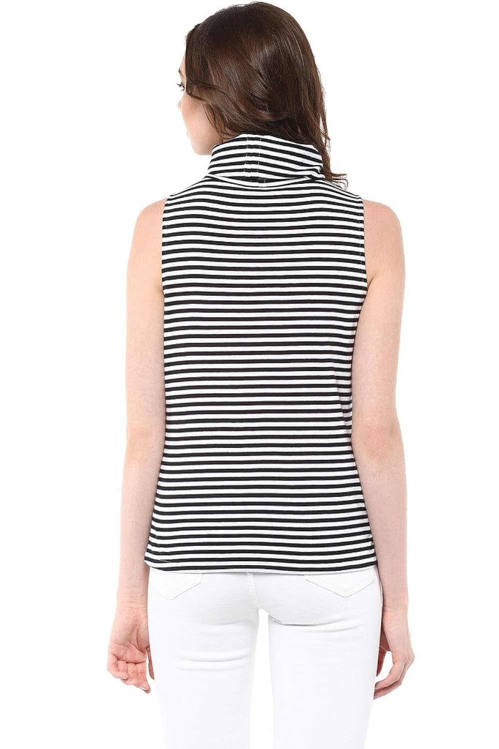 miss chase women's cotton sleeveless high neck top (black and white)