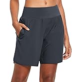 baleaf Womens' 7" Long Running Athletic Shorts with Liner High Waist Workout Gym Quick Dry Soft Split Leg Zipper Pocket