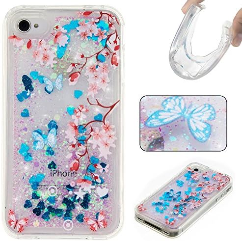 Rosepark iPhone 4S Case, iPhone 4 Case, 3D Creative Design Luxury Bling Glitter Sparkle Liquid Glitter and Stars Moving Quicksand TPU Case for iPhone 4/4S(Plum&Blue)