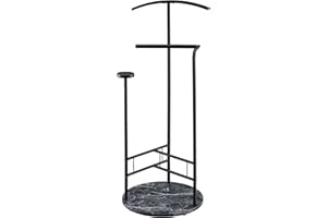 Proman Products Scandia Valet Stand, Clothes Rack, Clothing Organizer with Tray, Hanger and Trousers Bar, Wood, Metal, Black