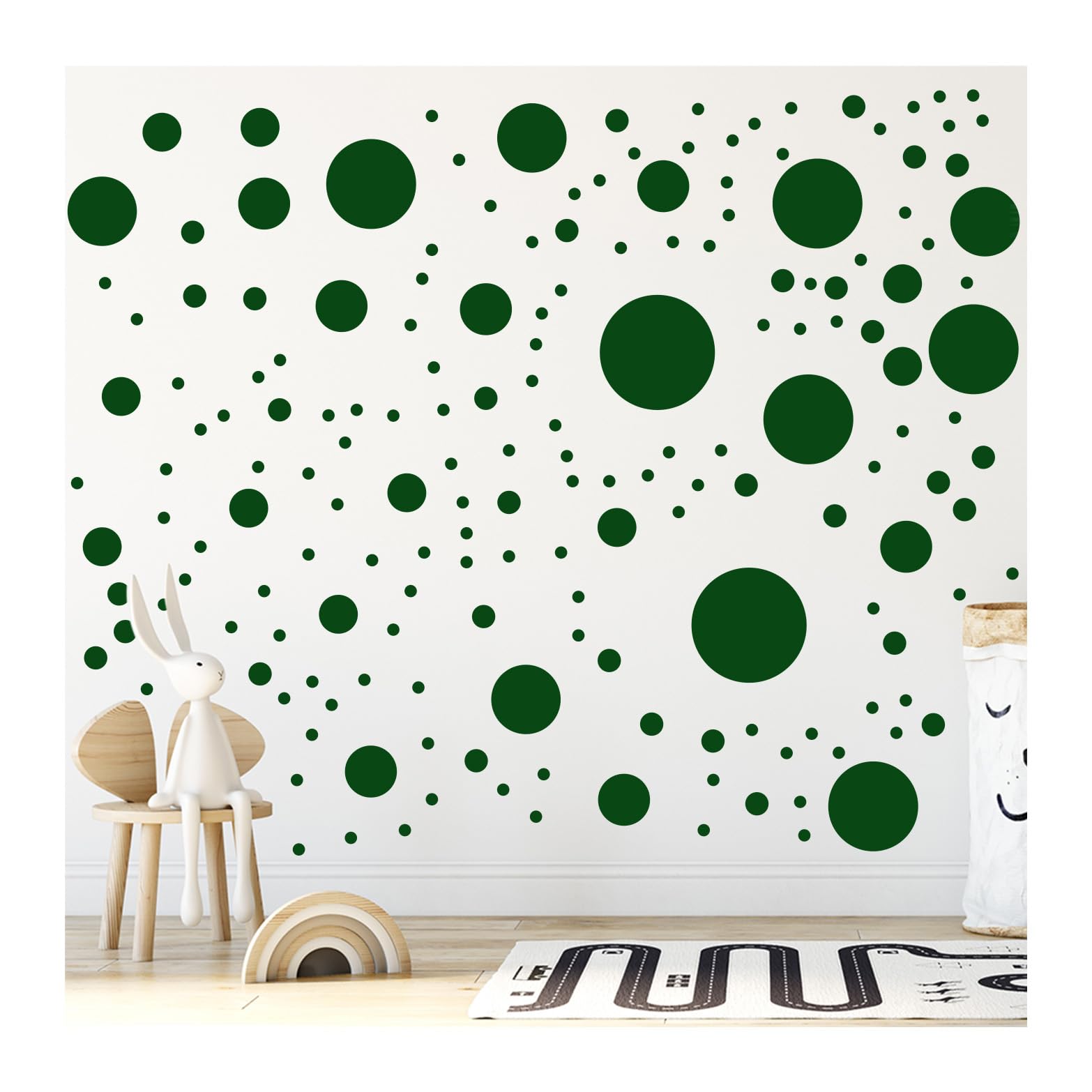 StickerDeen 500+ Assorted Polka Dot Circle Wall Stickers for Kids Bedroom Living Room, Classroom, Playroom Decor Removable Vinyl Wall Stickers Dots Wall Decals (Dark Green)