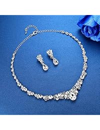 mecresh Clustered Crystal Rhinestone Flower Bridal Necklace Teardrop Dangle Earrings Jewelry Sets Silver …