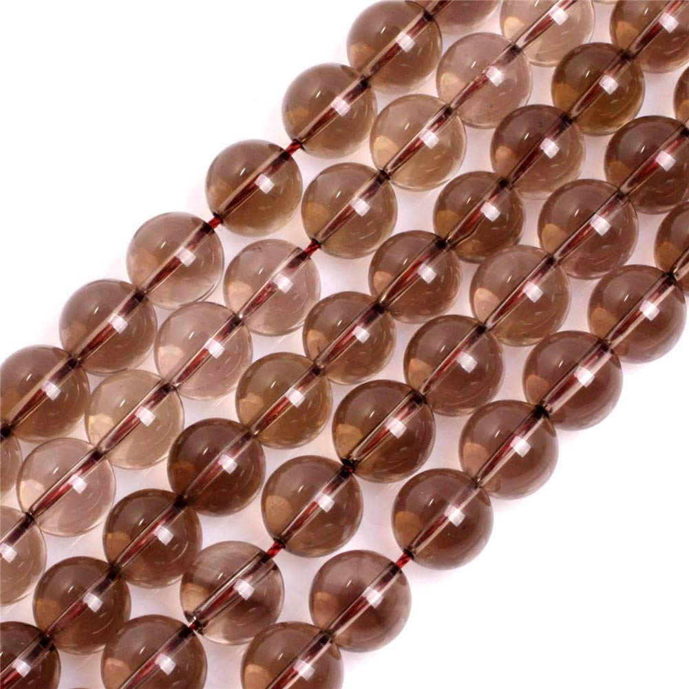 GEM-Inside Natural 12mm Light Grey Smoky Quartz Round Gemstone Semi Precious Loose Beads for Jewellery Making 15''