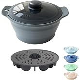42oz Silicone Microwave Steamer For Cooking Food, Vegetable Steamer, Grey | Collapsible Food Steamer Pot with Lid &amp; Steam Basket, BPA Free Steaming Pot For Veggie, Seafood, Rice Cooker, Dishwasher Safe