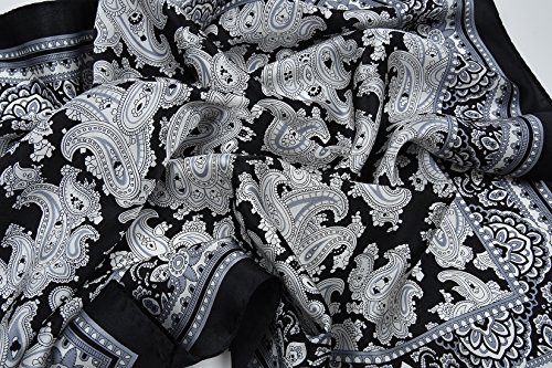 corciova Women's Small Square 100% Real Mulberry Silk Scarf Scarves 21 x 21 inches Paisley White and Black