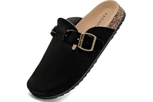 DDXYYDS Suede Clogs Women Mules Men Cork Footbed with Adjustable Buckle Unisex Closed Toe Sandals Arch Support Potato Shoes A