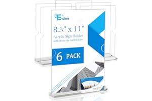 EHWINE 6 Pack Acrylic Sign Holder 8.5 x 11, Clear Sign Holder Double-Sided Plastic Display Table Top Sign Holders Flyer Stand Frames Suitable for Office Business Store Hotels Party (with Business Card Holder)