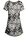 Hibelle Floral Print Tunic, Womans Summer Flowy Shirt Short Sleeve Long Tunics Casual Scoop Neck Paisley Boho Pattern Dressy Top Chic Stylish Knitted Tee Trapeze Blouses Legging Black L