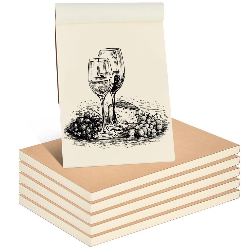 FOROREH 6 Pack Mini Notepad A6 Kraft Cover Blank Page Sketchbook Sketchpad for Travelers, Students, Office, Painting, Writing Sketchbook Memo,60 Sheets