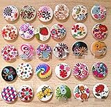 Nicedeco Pack of 100pcs Designed Round Shaped Painted 2 Hole Wooden Buttons (Diameter 0.59