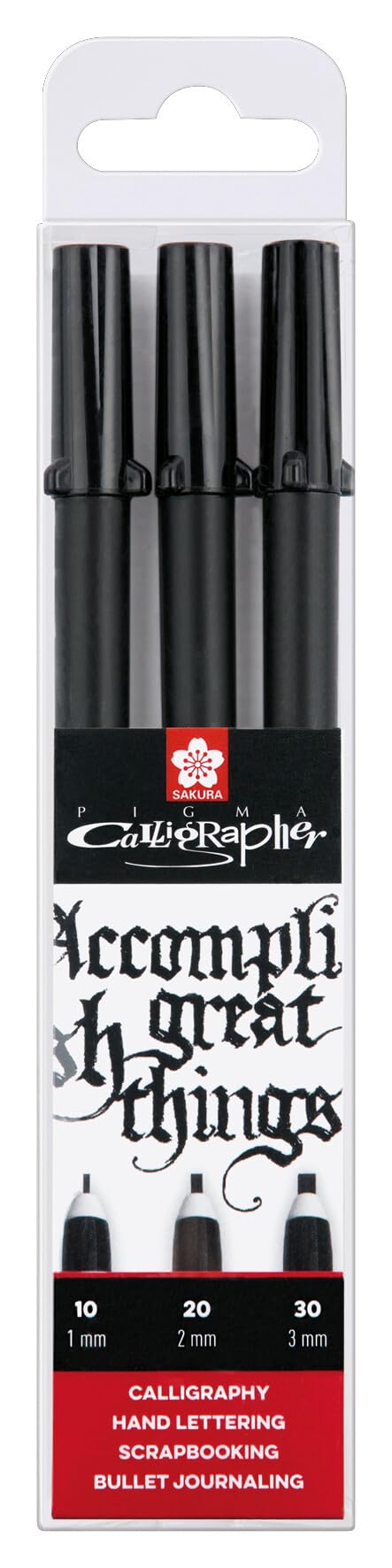 SAKURA Pigma Calligrapher Set - 3 Pen Sizes 0.1/0.2/0.3 mm Black Ink - Durable Nylon Nib for Calligraphy, Hand Lettering, Journaling