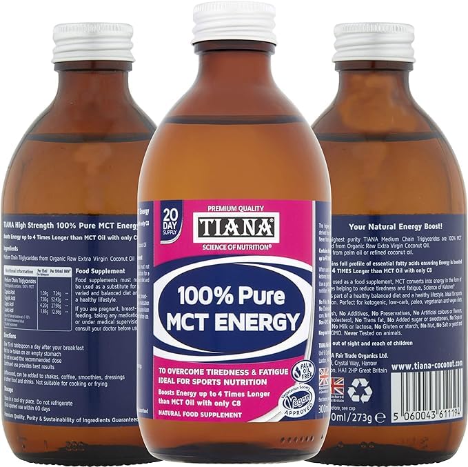 Organic MCT Oil 500ml (Pack of 2) – 100% Pure Coconut MCT (C6, C8, C10 & C12) – Odourless Keto Energy Oil – Vegan, Palm-Oil-Free & Fairtrade – TIANA