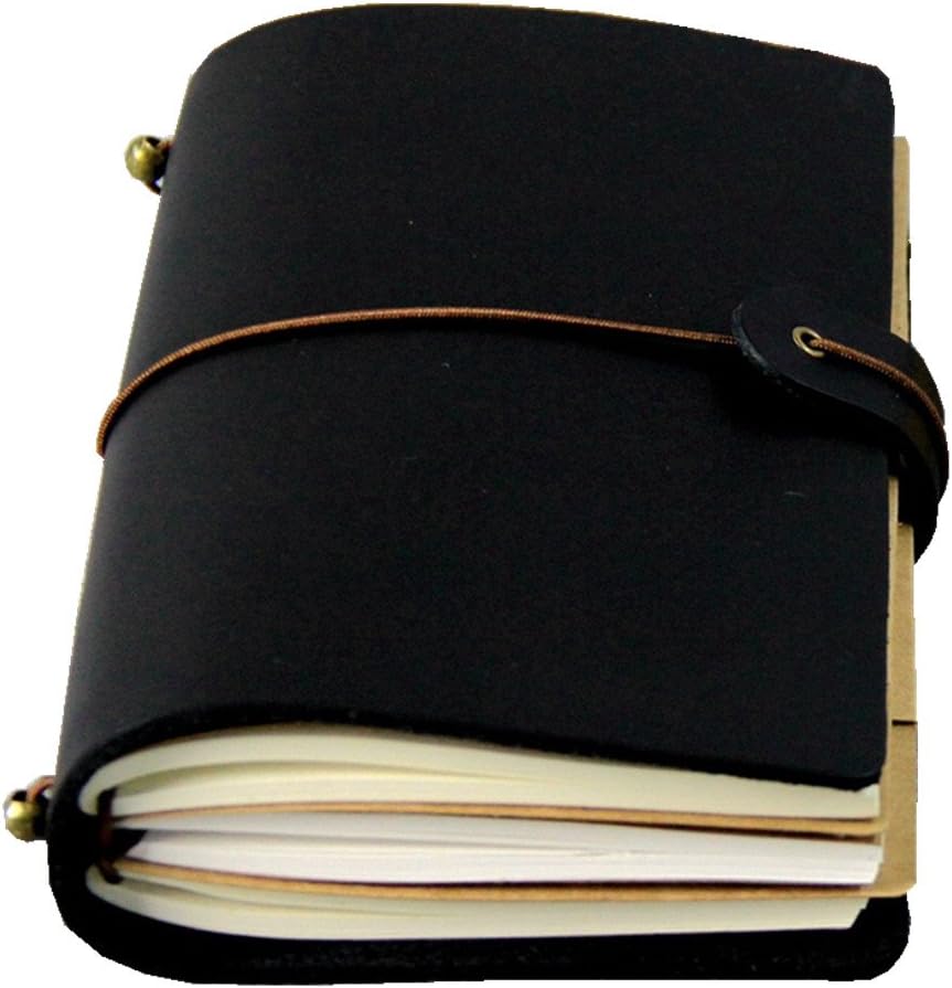 Journal Traveler Notebook, Nework Antique Leather Bound Handmade Vintage Composition Refillable Pocket Notebook for Art Sketchbook Drawing Book Travel Diary Notebooks - 4"X 7" (Black) …