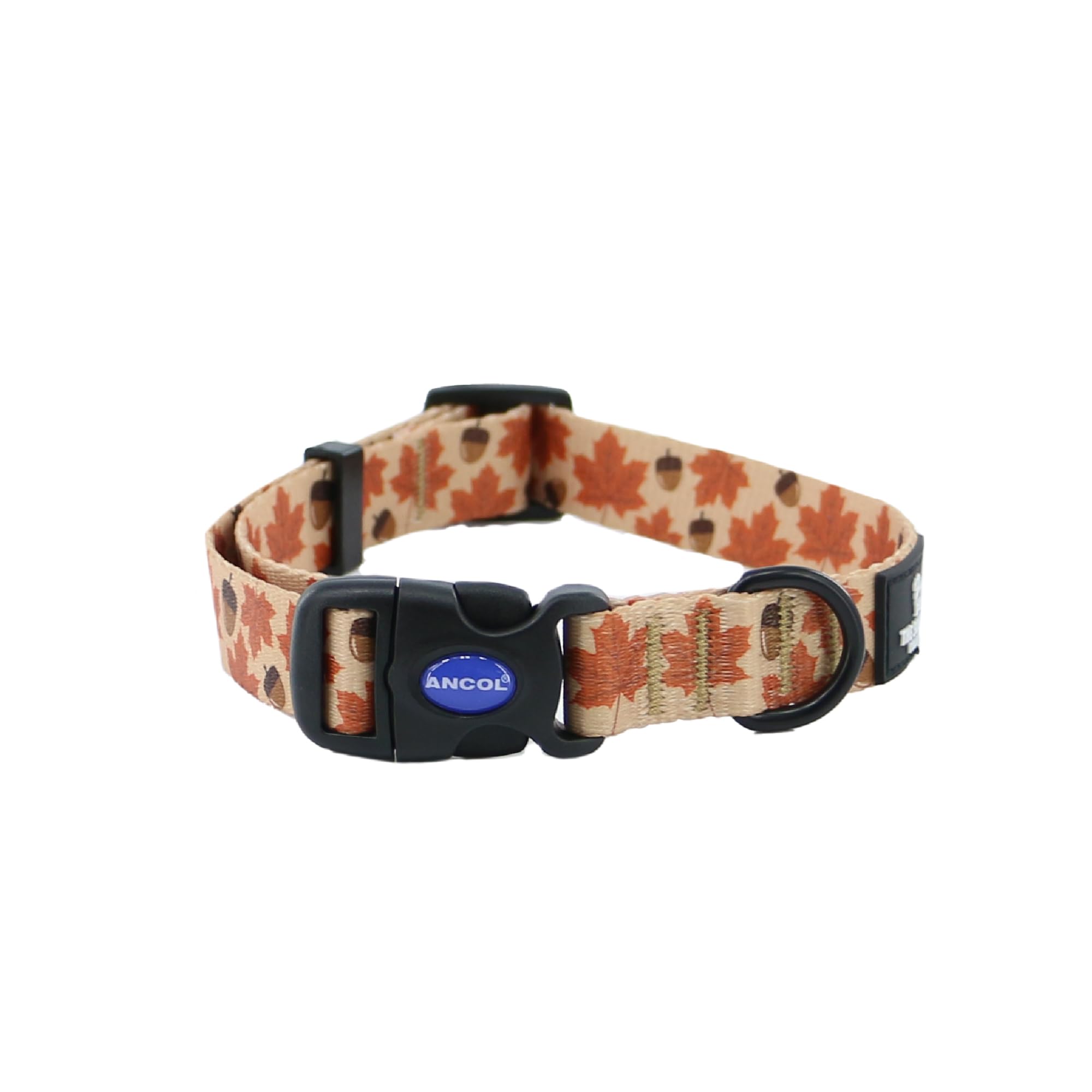 Ancol Round Dog Collar Maple Leaf Patterned - 100% Recycled Fabric Comfortable Pet Accessory - Sturdy Adjustable Buckle Puppy Neckband - Medium