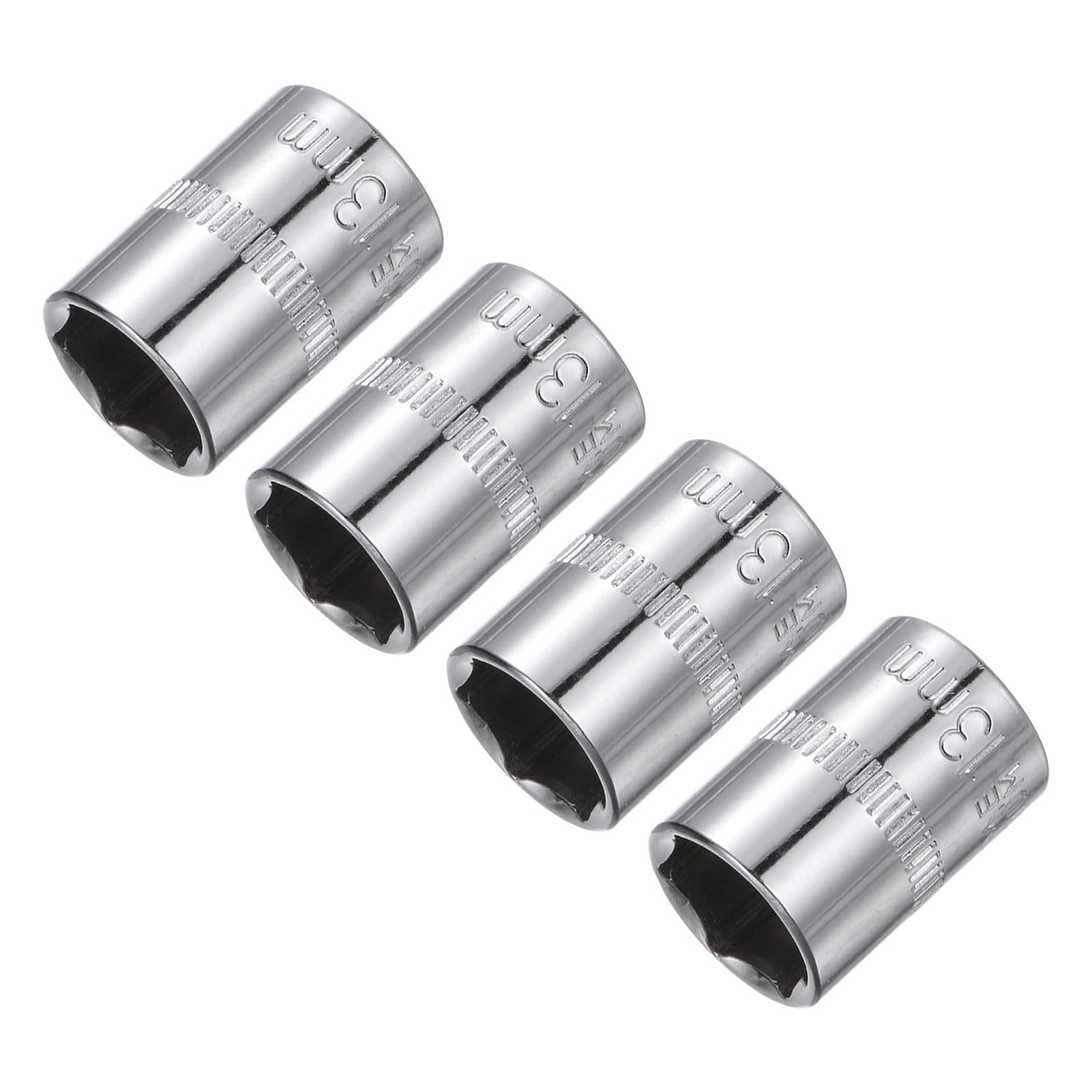 Sourcingmap 4 Pcs 1/4-Inch Drive 13mm 6-Point Shallow Socket, Metric, Steel with Chrome Plated