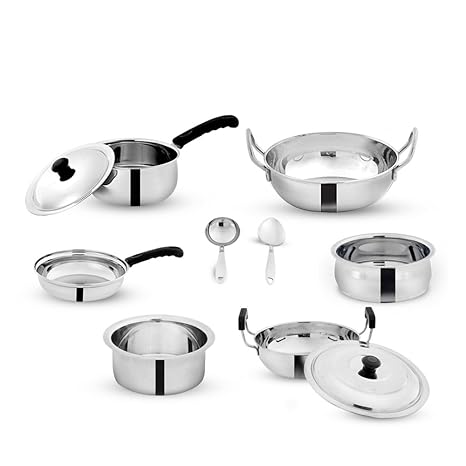 Pigeon Dazzle Stainless Steel Cookware Set, 10-Pieces, Silver