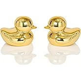 Artconal Gold Duck Statue (Pack of 2) Solid Ceramic Knick Knacks for Bathroom Home Office Shelf Desk Table Decor, Cute Duck Gifts