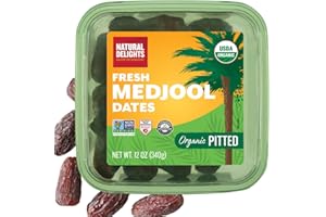 Natural Delights Medjool Dates - Jumbo USDA Certified Organic Pitted Dates Medjool, Non-GMO Verified, Good Source of Fiber, Naturally Sweet Fruit Snack, Perfect for On-the-Go - Organic Medjool Dates Pitted, 12 oz Container