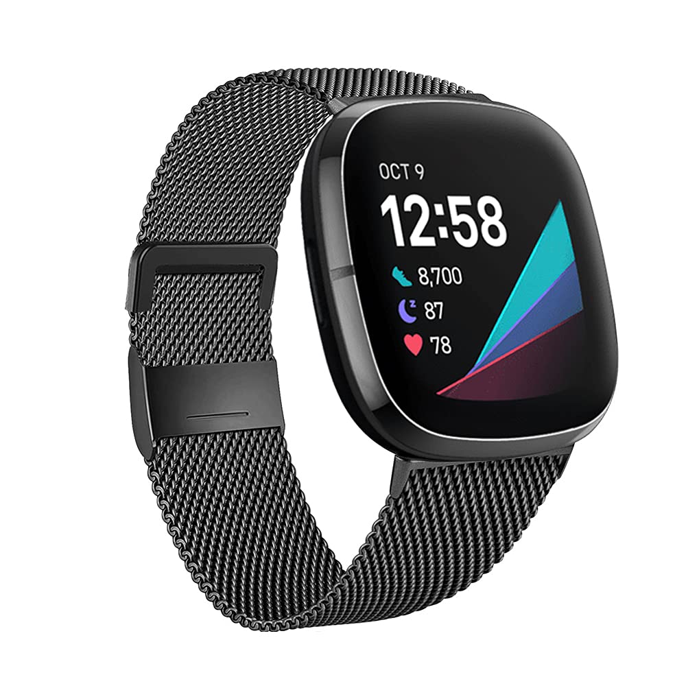 Moydolo Compatible with Fitbit Versa 4 Versa 3 Bands Women Men, Stainless Steel Metal Adjustable Magnetic Lock Loop Replacement Straps for Fitbit Sense/Sense 2/Fitbit Versa 3/Fitbit Versa 4