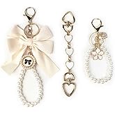 WODEWELIOV 3 Pcs Bag Extender Chain Ribbon Bow Keychain Extender Bag Strap Pearl Purse Chain Purse Charms Accessories for Bag