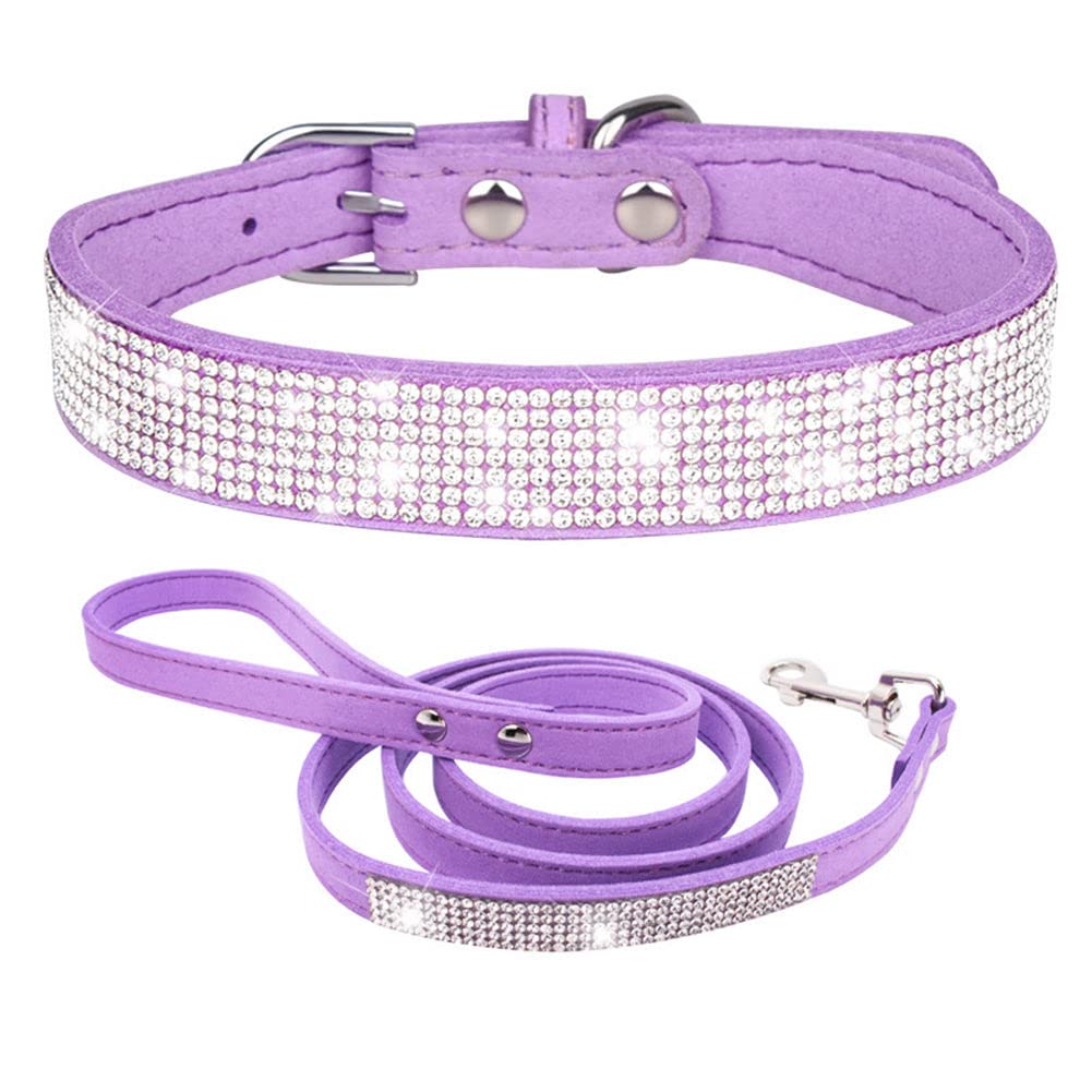 Photo 1 of Purple Rhinestone Dog Collar and Leash for Small Dogs, Pretty Bling Puppy Collar Diamond Crystal Glitter Jewel Girl Cat Collars for XXS XS Small Medium Pet Dogs, S