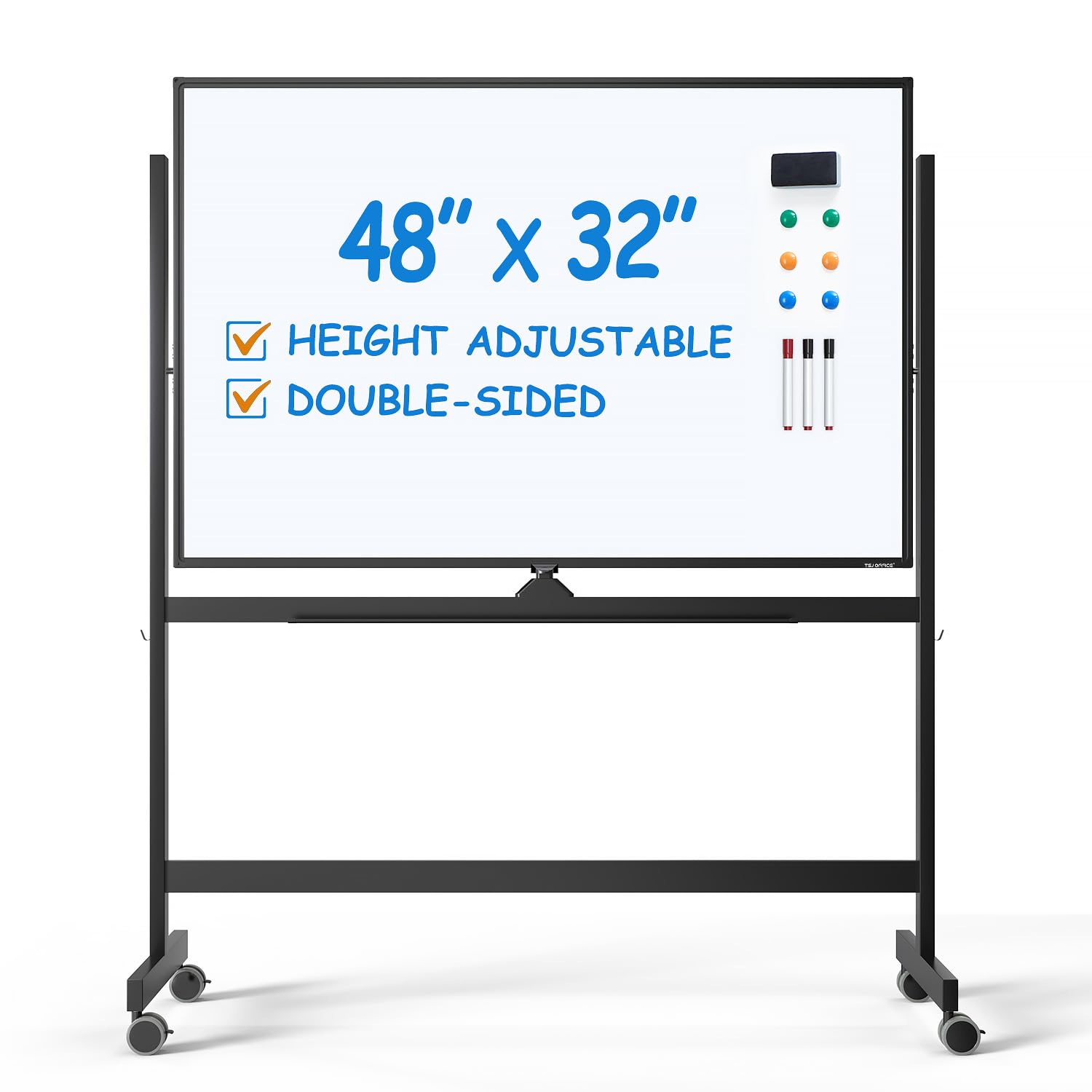 Photo 1 of **MISSING PARTS** TSJ OFFICE Large Rolling Whiteboard - Dry Erase Magnetic 48 x 32 Inches White Board Height Adjust Double Sides Mobile Portable Easel on Wheels, Dry Erase Board with Stand for Office, Home & Classroom