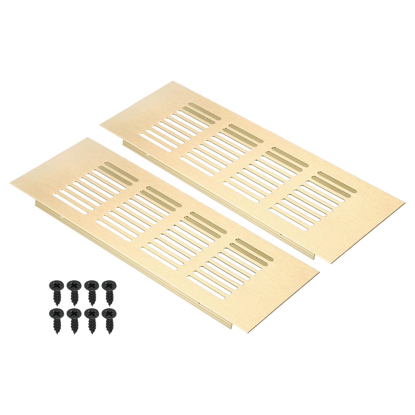 PATIKIL 8 x 3 Inch Door Air Vent Cover, 2pcs Aluminum Grille Ventilation Cover Louvered with Mounting Screws for Cabinet Wardrobe Door, Gold Tone