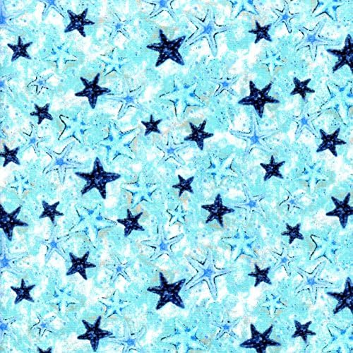 Starfish on Turquiose Cotton Fabric Meter Oversize Yard
