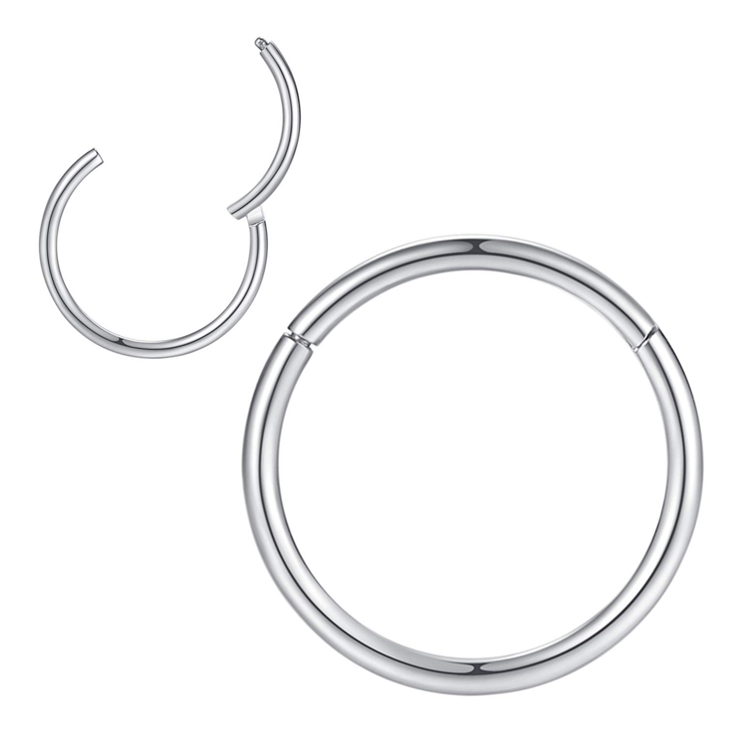 2pcs Pair 18g Hoop Nose Rings for Men Women 5mm 18 Gauge Nose Hoop Silver Septum Clicker Hinged Ring 316L Surgical Steel Body Piercing Earrings for Cartilage Helix Ear Lobe Daith Rook Conch Tragus