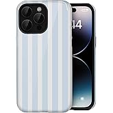 Amzfield Compatible with iPhone 13 Pro Case Cute Striped Aesthetic Retro Design for Women Girls Fall Simple Chic Girly Pretty Dual Layer Hybrid Protection Elegant Case for iPhone 13 Pro-Blue