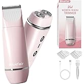bluefair Bikini Trimmer for Women, 2 in 1 Electric Razors for Women Electric Shaver, IPX7 Waterproof Body Hair Trimmer Shaver,Replaceable Lady Facial Razor Bikini Trimmer for Legs Private (Pink)